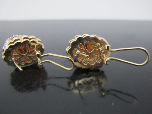 Fun Vintage Pink CORAL Diamond & Pink SAPPHIRE 14k Yellow Gold Chunky Earrings - Picture 4 of 10