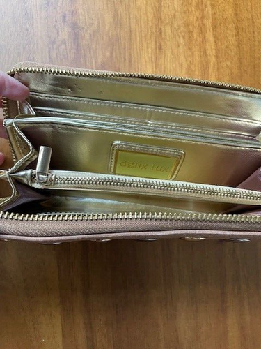 Deux Lux Gold/Silver flat studs Beige Wallet 7.5" x 4" x 1" - Picture 6 of 10