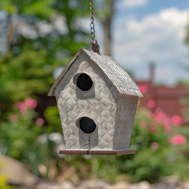 Galvanized Metal Birdhouse Bungalow with 2 openings | ZR175618-6 Galvanized Metal Birdhouse Bungalow with 2 openings | ZR175618-6