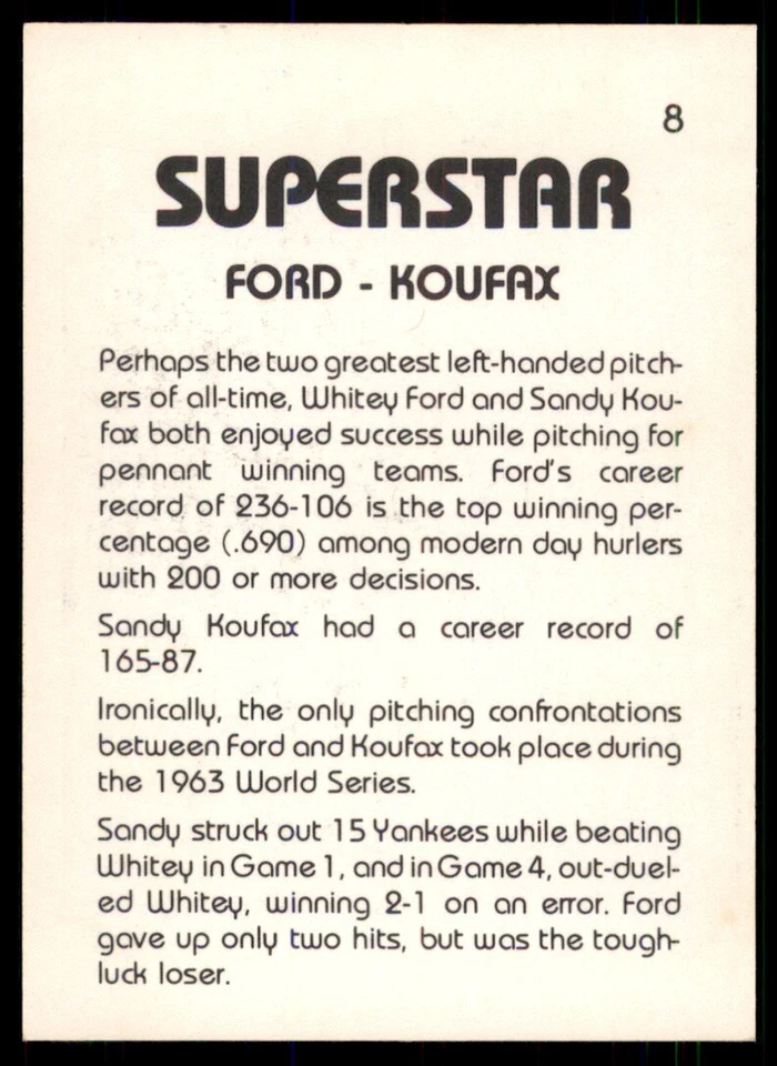 1980 TCMA Superstars Whitey Ford/Sandy Koufax New York Yankees/Los Angeles - Image 2 of 2