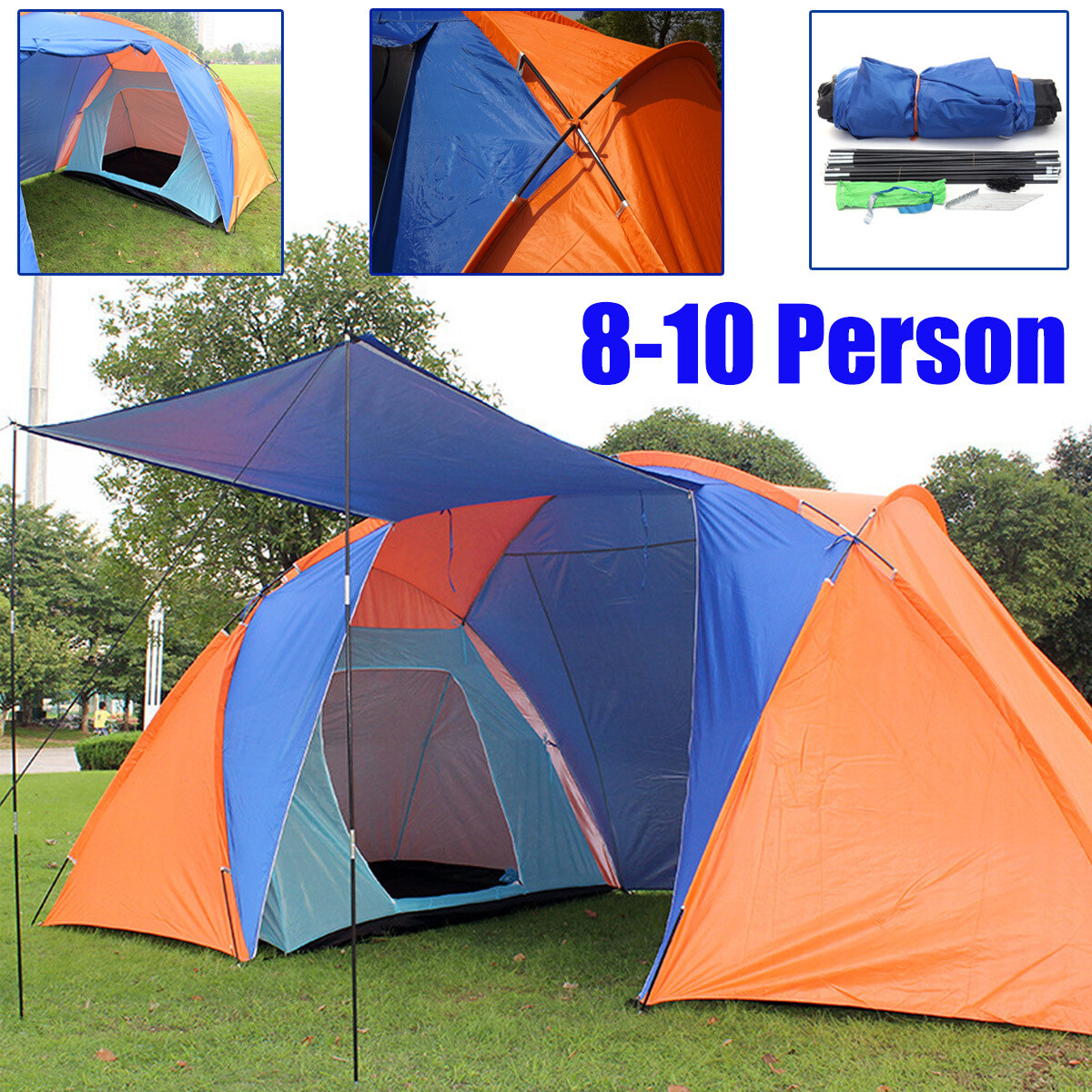 8-10 Personen Tunnelzelt Familie Zelt Markise Camping Outdoor 2 Zimmer 1 Wohnz 8-10 Personen Tunnelzelt Familie Zelt Markise Camping Outdoor 2 Zimmer 1 Wohnz
