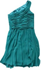 Halston Heritage Tropics Mini Dress 6 One Shoulder Ruched Fit & Flare Green 