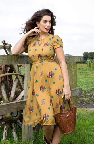 Squirrel Print Dress Lindy Bop Bretta Vintage Cottagecore Tea Day BNWT Size 12 - Picture 6 of 14