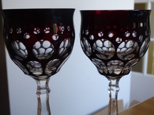 2 ANCIENS VERRES A VIN DU RHIN ROEMER CRISTAL DOUBLER COLORER ROUGE RUBIS ht 19 - Picture 2 of 8
