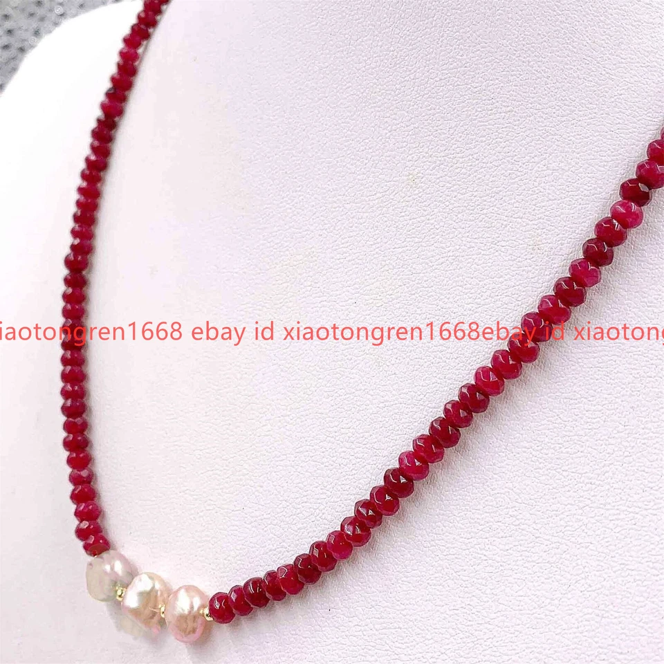 2x4毫米多面红色玉髓淡水白色巴洛克珍珠项链18-24英寸 — 第 2/4 张图片