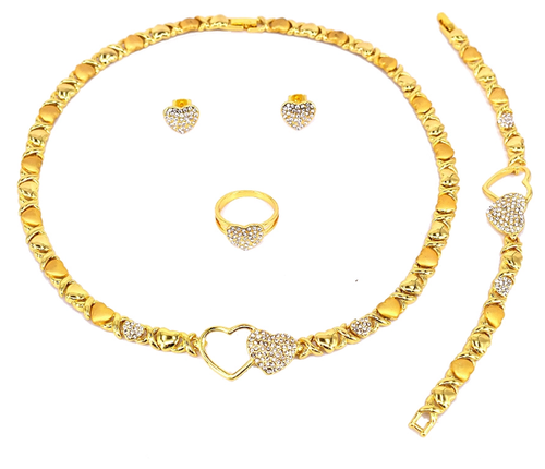 Hugs and Kisses Hollow Cz Heart Plain 18k Gold Necklace with Bracelet Set #73 - Picture 2 of 3