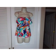 Catalina bright floral tankini top w bra detachable straps M Ruffled top