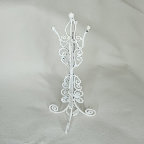 White Wire Art Coat Rack Hall Stand Miniature Doll House Furniture Decor Metal - Picture 1 of 4