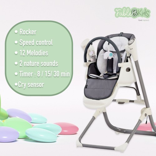 FableKids 2in1 seggiolone a dondolo NOA 6-36 mesi , pieghevole, sensore a forbic - Foto 6 di 19