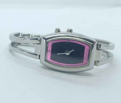 Fossil Bic Tic Watch Es9768 Analog Digital Cat Steel Bracelet Silver Case Pink - Picture 4 of 18