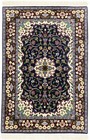 3X4 ft Handmade Kirman Floral Medallion Rug Navy & Maroon Wool Oriental Carpet