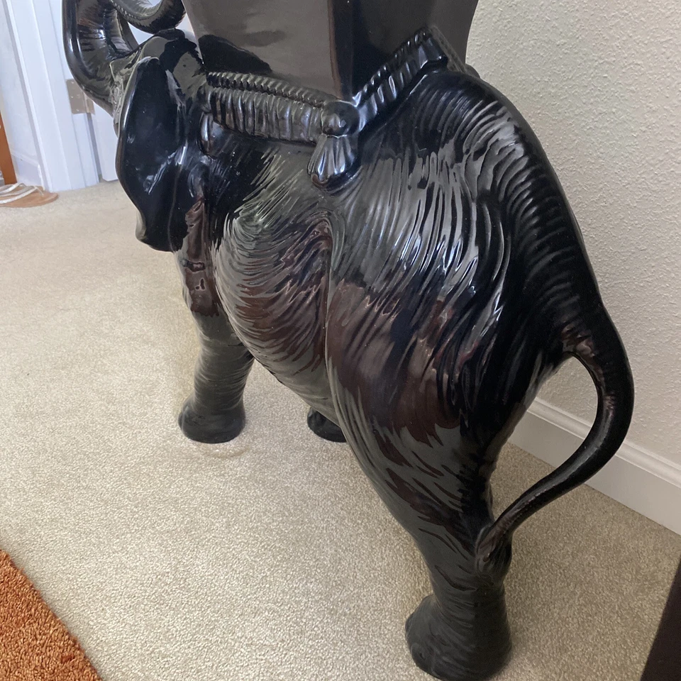 large Modern Black Glazed Ceramic Elephant Form Side Table/Statue, pick up only! - Image 3 of 4