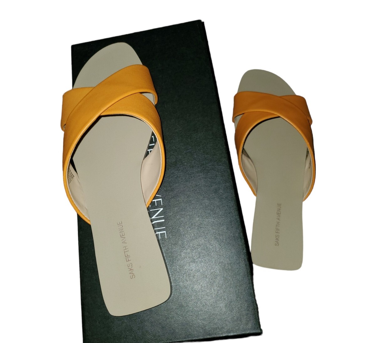 saks Saks Fifth Avenue Anne Slides Size 8 M Orange Leather