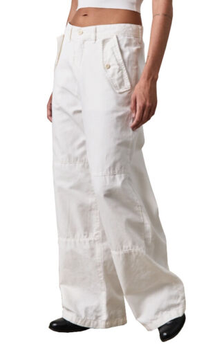 NSF Women's White 100% Italian Canvas Relaxed Trousers Baggy Pants - 24 - Picture 2 of 3