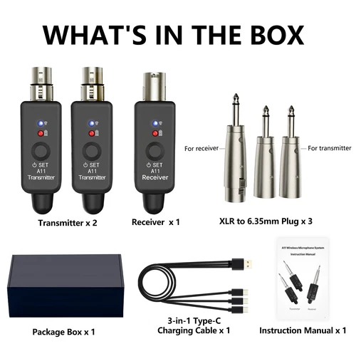 Wireless XLR Adapter System Dual Transmitter + Receiver for Mic Guitar Mixer - Picture 15 of 15