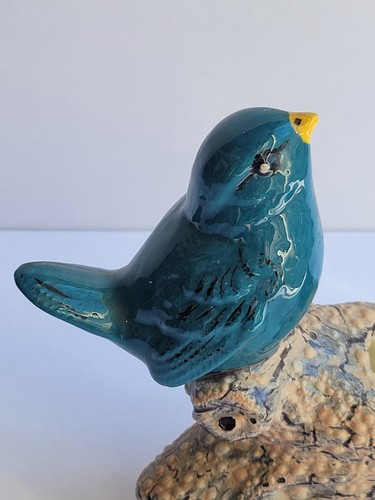 Vintage Bluebird Of Happiness On Textured Log Branch Planter Handpainted Spring - Picture 7 of 19
