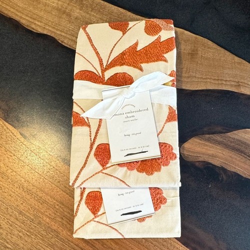 Pottery Barn Ramona Printed Embroidered Cotton Percale Floral King Sham Pair NEW - Picture 8 of 8