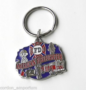 FIRE DEPT FIREFIGHTER ENAMEL KEYRING KEY CHAIN KEYCHAIN 1.5 INCHES