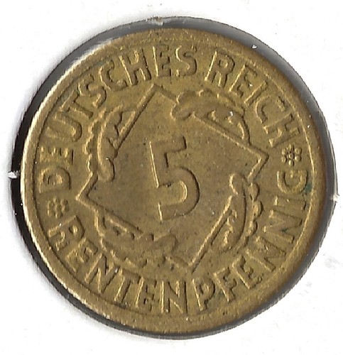 Moneda Alemania (Weimar) 5 peniques de jubilación 1924 F KM32 - Imagen 3 de 3
