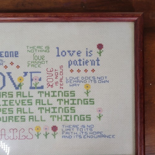 Frasi d'amore assortite punto croce vintage fatte a mano con cornice arte cottage nucleo 15"x9" - Foto 3 di 12