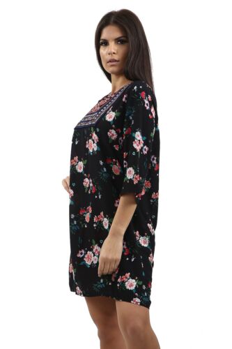 Ladies Flower Print Tunic Top Dress Summer Beachwear Kurta Casual Cotton - Picture 12 of 22