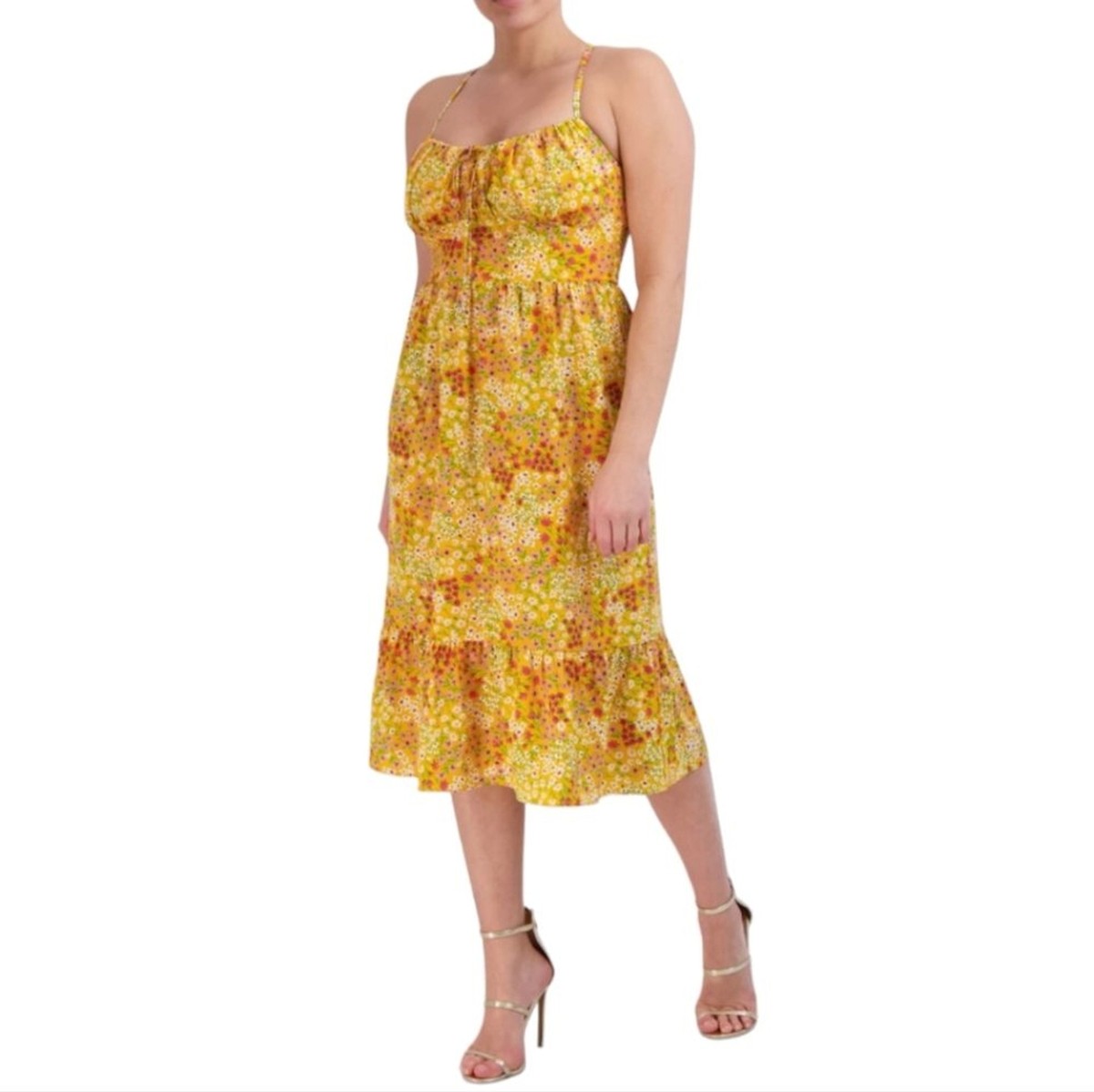 bcbg floral midi dress BCBG Floral Midi Dress Women's Size M Yellow Flowers NWT