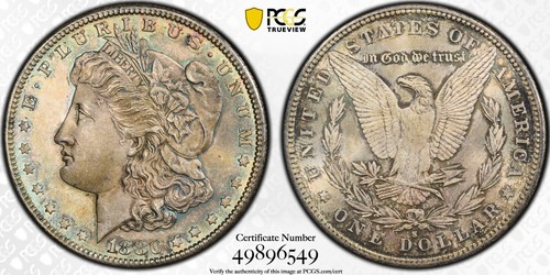 Morgan Silver Dollar 1880-S PCGS MS-65 Gold Shield! Amazing Rainbow Toning! - Picture 5 of 6