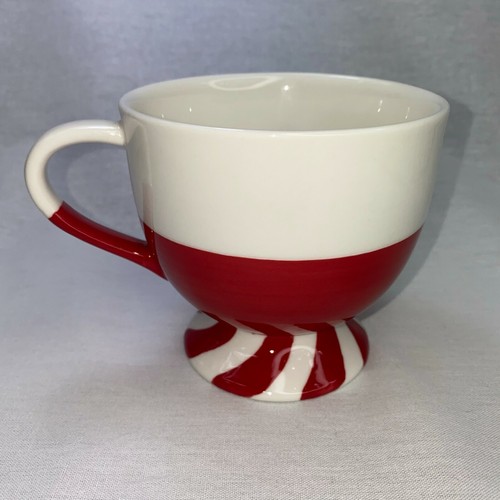 Mug - STARBUCKS Holiday 2007 Jolly Peppermint Red & White Pedestal Footed - Cup - Picture 4 of 7