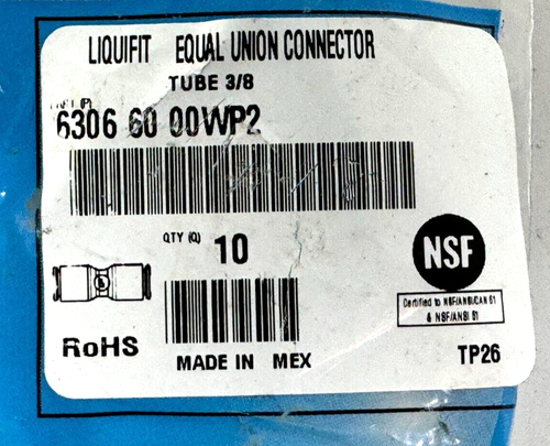 Legris Parker 6306 60 00WP2 Push-to-Connect Nylon Straight Union 3/8" Tube 10pcs - Picture 2 of 3