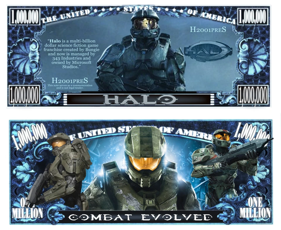 HALO / SPARTAN - BILLET One MILLION DOLLARS US! Collection Jeu Vidéo Série GAMER