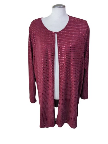 Damen Staubmantel Strickjacke Longline Jacke plus 2X Langarm rot Pailletten vorne offen
