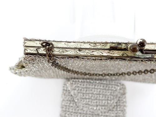Vintage 1950s Silver Metallic Crochet Evening Bag & Coin Purse set Kiss lock - Picture 6 of 22