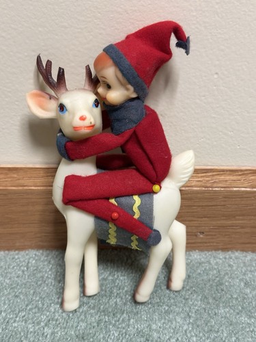 Vintage Weihnachten Knie Umarmung Elfe Pixie auf Rentier Made in Japan sehr guter Zustand 6" #2 - Bild 2 von 7