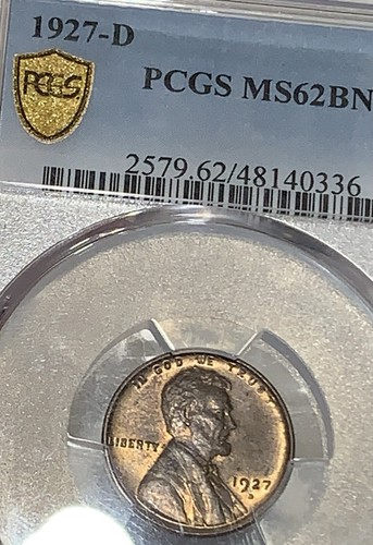 1927d Lincoln Cent, PCGS graded MS 62 BN, Lots of Original Mint Luster Remains! - Picture 3 of 4