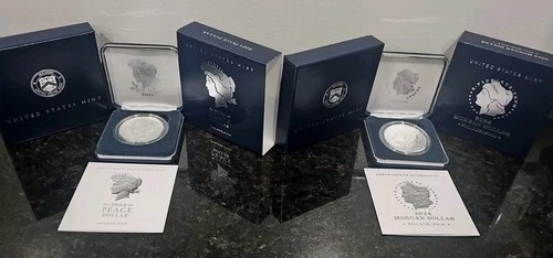 2024 $1 Morgan and Peace Silver Dollar 2pc Set Philadelphia .999 fine Silver .