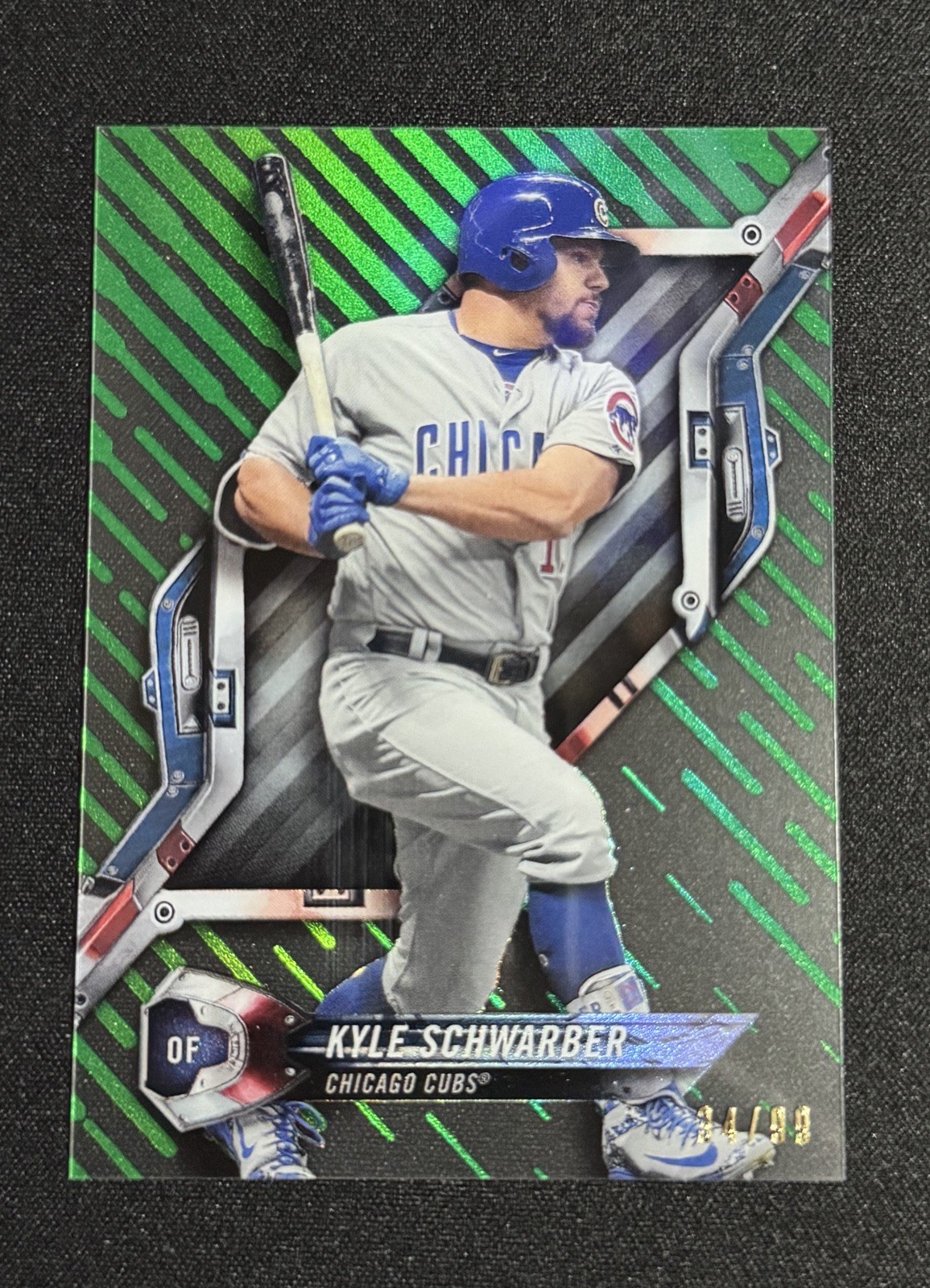 2018 TOPPS HIGH TEK KYLE SCHWARBER CUBS GREEN DIFFRACTOR SP SHORT PRINT /99