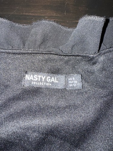 Giacca kimono Nasty Gal velluto ricamato con volant taglia 8 nero oro boho festival - Foto 8 di 12