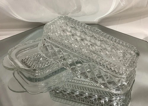 Anchor Hocking Glass WEXFORD Crystal Oblong 1/4 lb Butter Dish with Cover