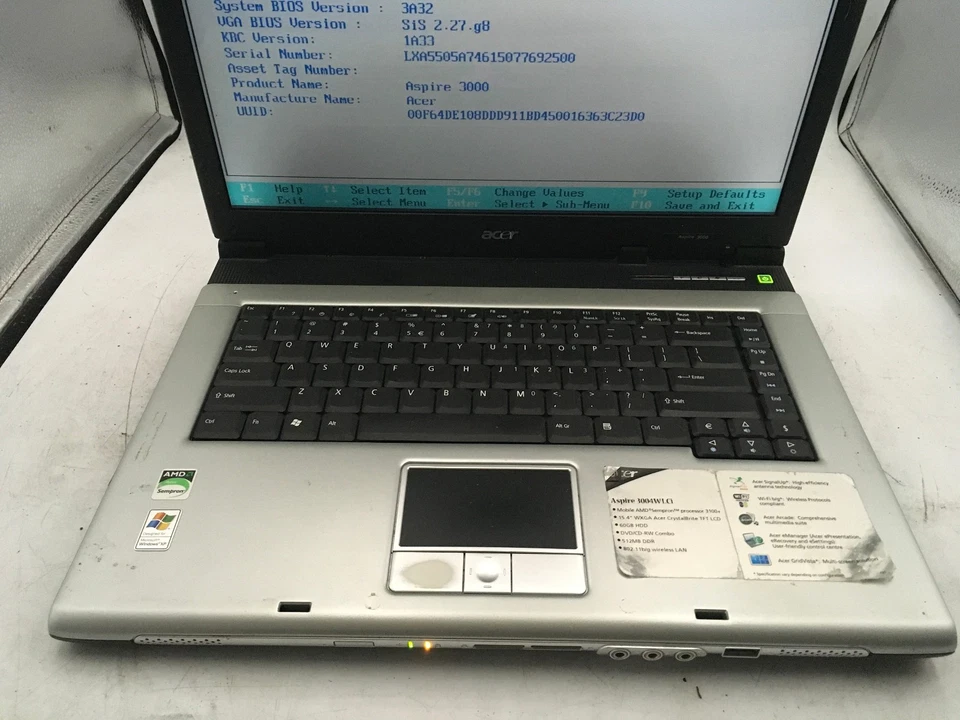 ACER ASPIRE 3000 ZL5 - BOOTS TO BIOS - AMD SEMPRON 3100 - 1GB RAM - READ DESC-BB - Image 3 of 4