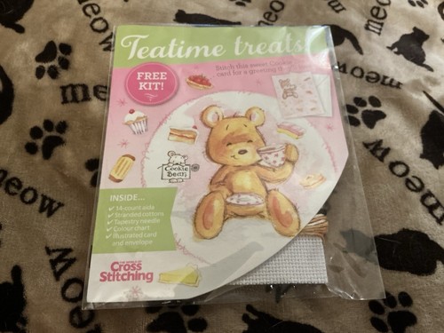 BN Teatime Treats! Cross Stitch All-Occasion Card Kit Cookie Bear - Picture 1 of 2