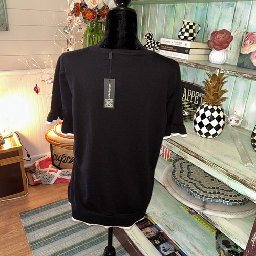 Neu mit Etikett Damenpullover schwarz-weiß Zopfmuster & Stärke Kurzarm Größe XL - Bild 4 von 5