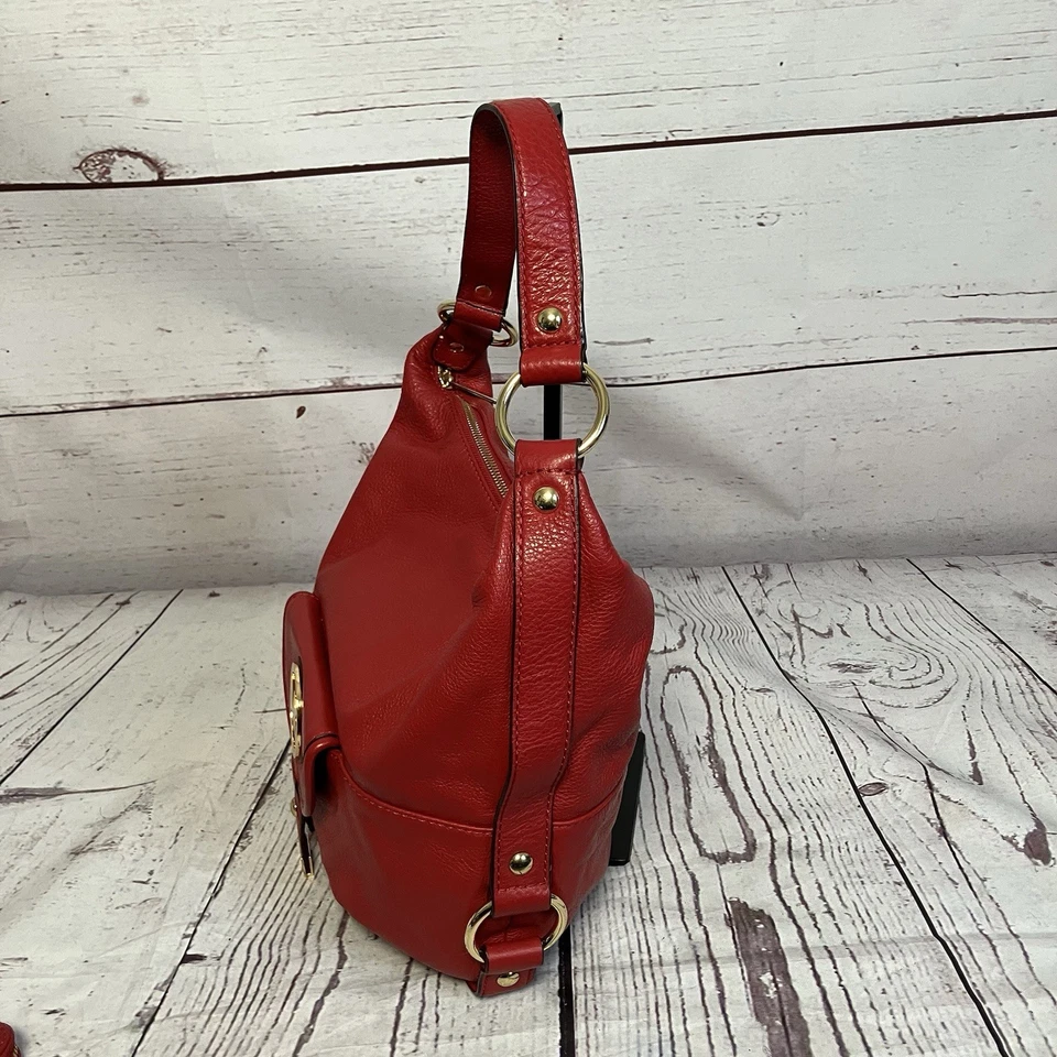 Michael Kors Fulton Leather Large Hobo Shoulder Handbag Red Gold and Wallet - Image 4 of 4