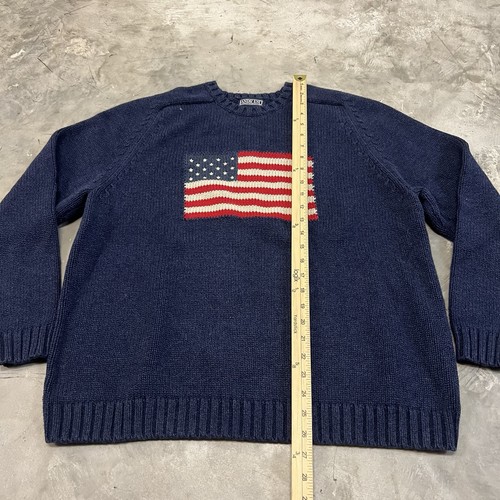 Vintage LANDS END Sweater Mens XL American Flag Heavy Weight Knit Pullover 90s - Picture 2 of 6