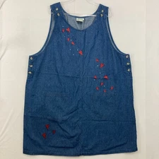 Vintage Quacker Factory size 3X Blue Sleeveless Heart Embroidered Denim Dress