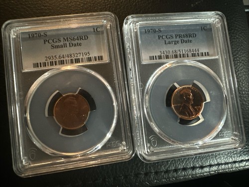 1970-S LINCOLN CENT SMALL DATE & Large Date (2 Coins)ms64rd & Pt69rd Respec