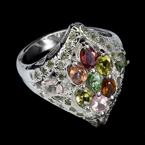 925 Sterling Silver Ring Oval Tourmaline Peridot Natural Gemstone Jewelry Size 8 - Picture 3 of 13