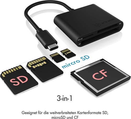 ICY BOX 60649 BOX SD Card Reader mit USB-C, USB 3 Kartenleser für SD, micro SD o - Photo 3/6