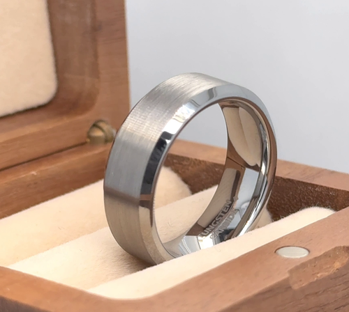 Silver Tungsten Wedding Band Male Wedding Band, Christmas Gift Ring Promise Ring - Picture 5 of 7