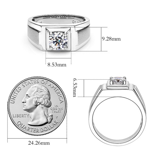 1CT Classic Men's Moissanite 925 Silver Ring GRA D Color Luxury Jewelry Gift - Picture 17 of 24