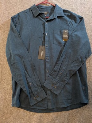 Marc Anthony Shirt Mens Luxury Navy Tex Long Sleeve Button Down  Slim Fit